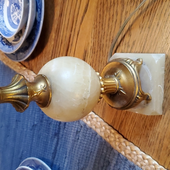 Antique Solid Agate Lamp and Linen Drum Shade - Picture 5 of 15